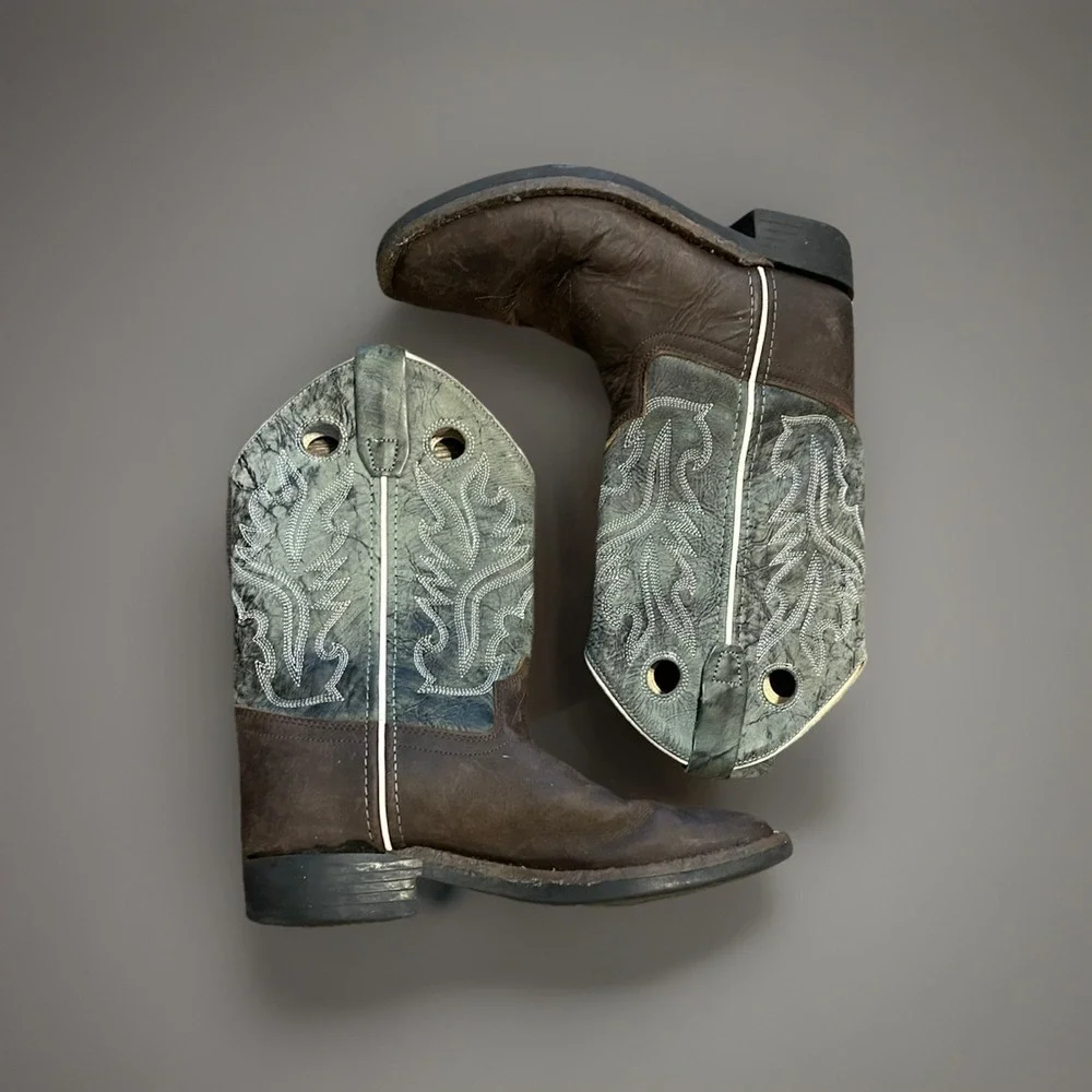 Old West Teal‎ Unisex Western Cowboy Boots Size 020 BSC1884